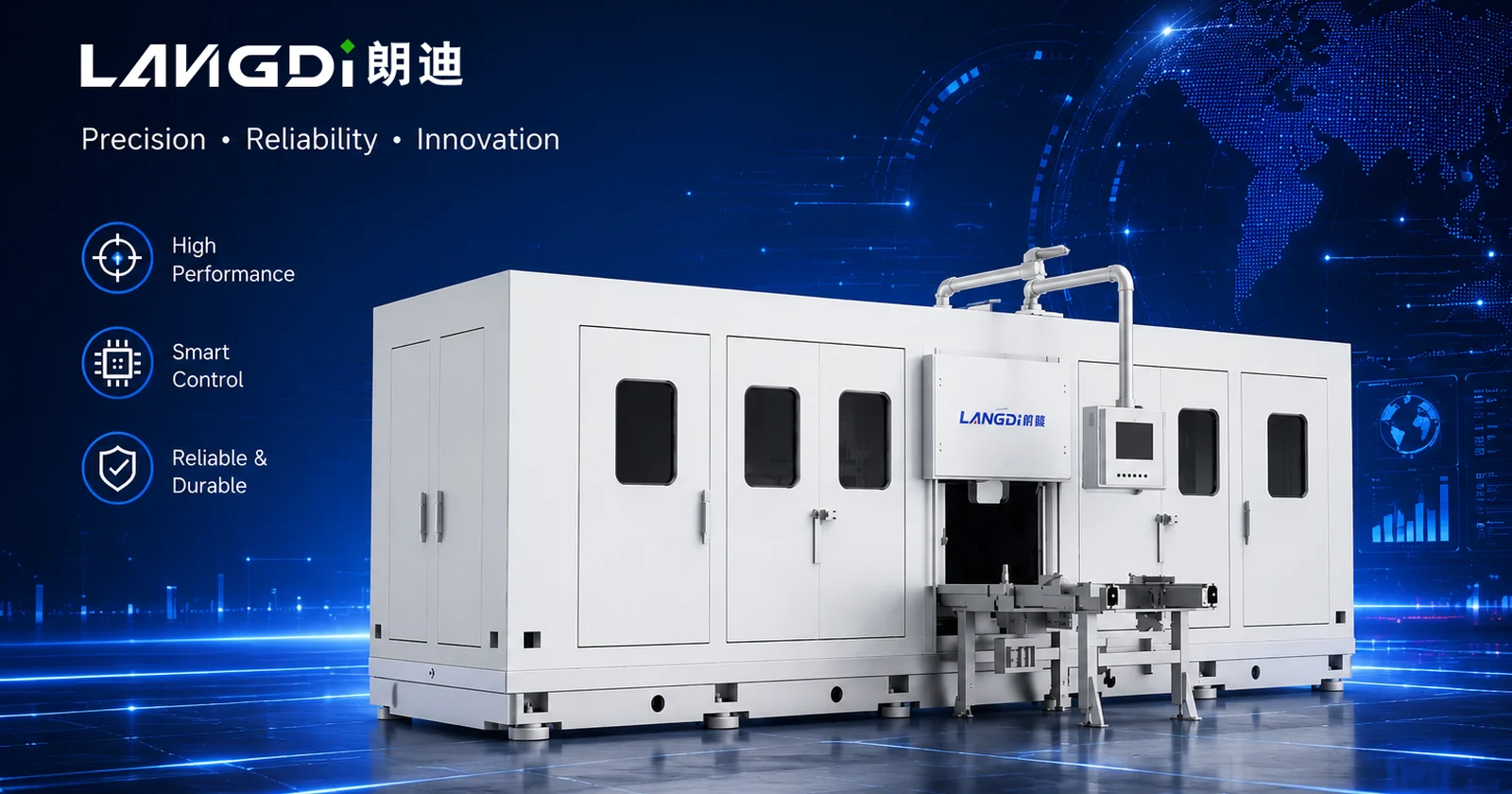 Langdi factory test bench — enclosed multi-station endurance rig used for R&D testing services